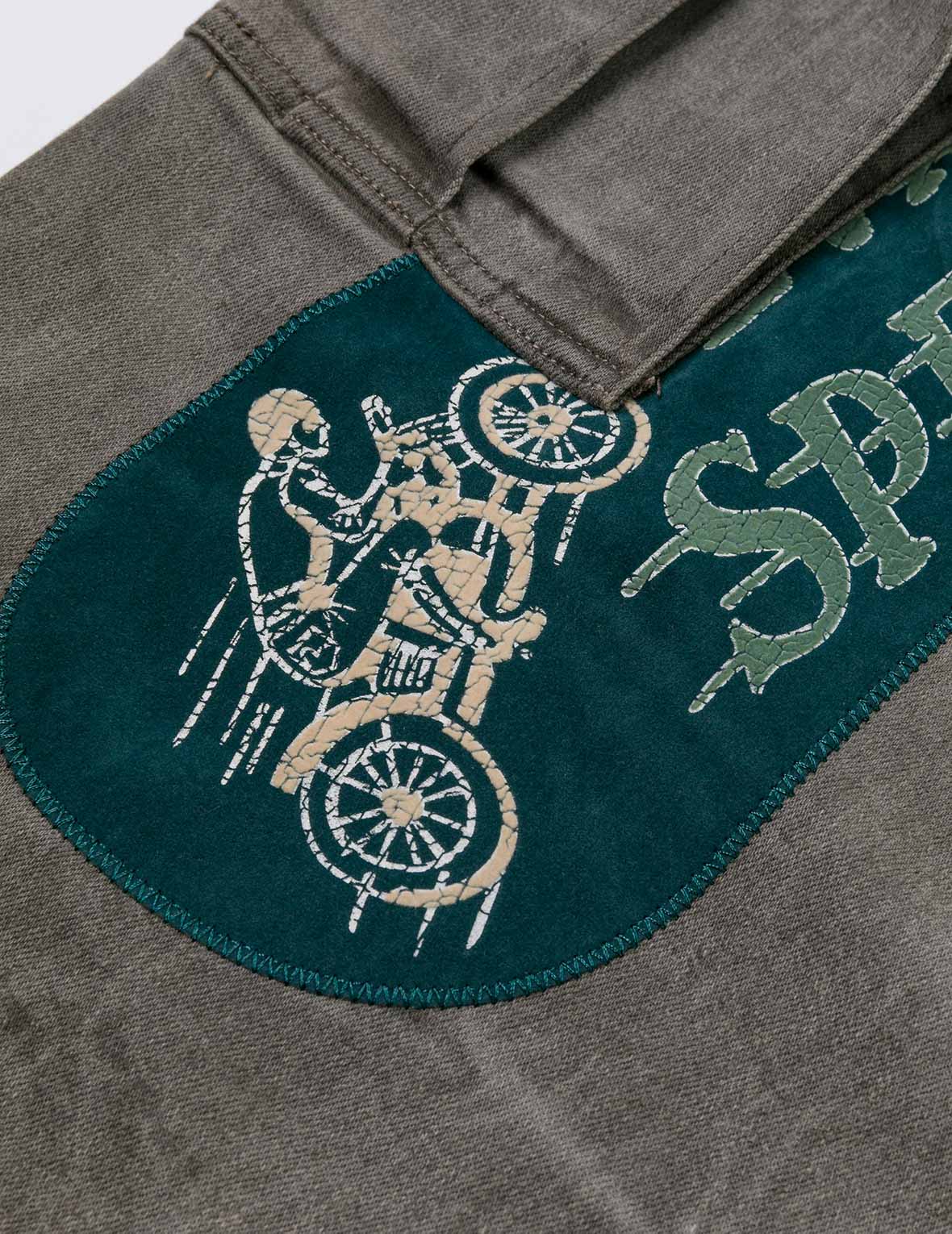 洗水大M刺繡闊腿工裝牛仔褲