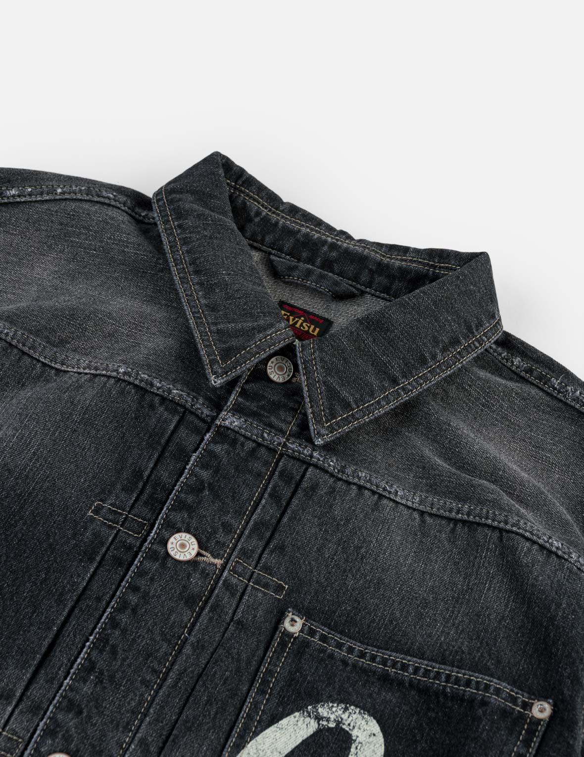 Kanji "Ebisu" Distressed Denim Trucker Jacket