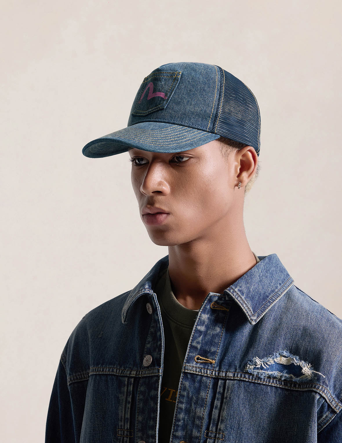 Seagull Pocket Denim Mesh Trucker Cap