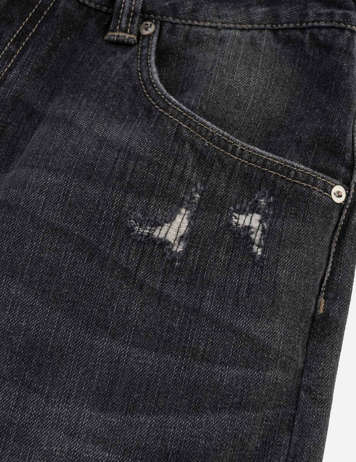 Distressed Kanji "Ebisu" Print Jeans