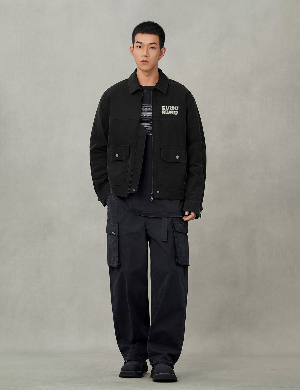 商標刺繡休閒水洗工裝夾棉外套