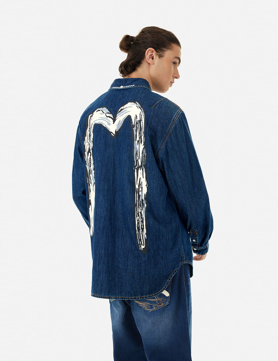 Brush Daicock Print Relax Fit Denim Shirt