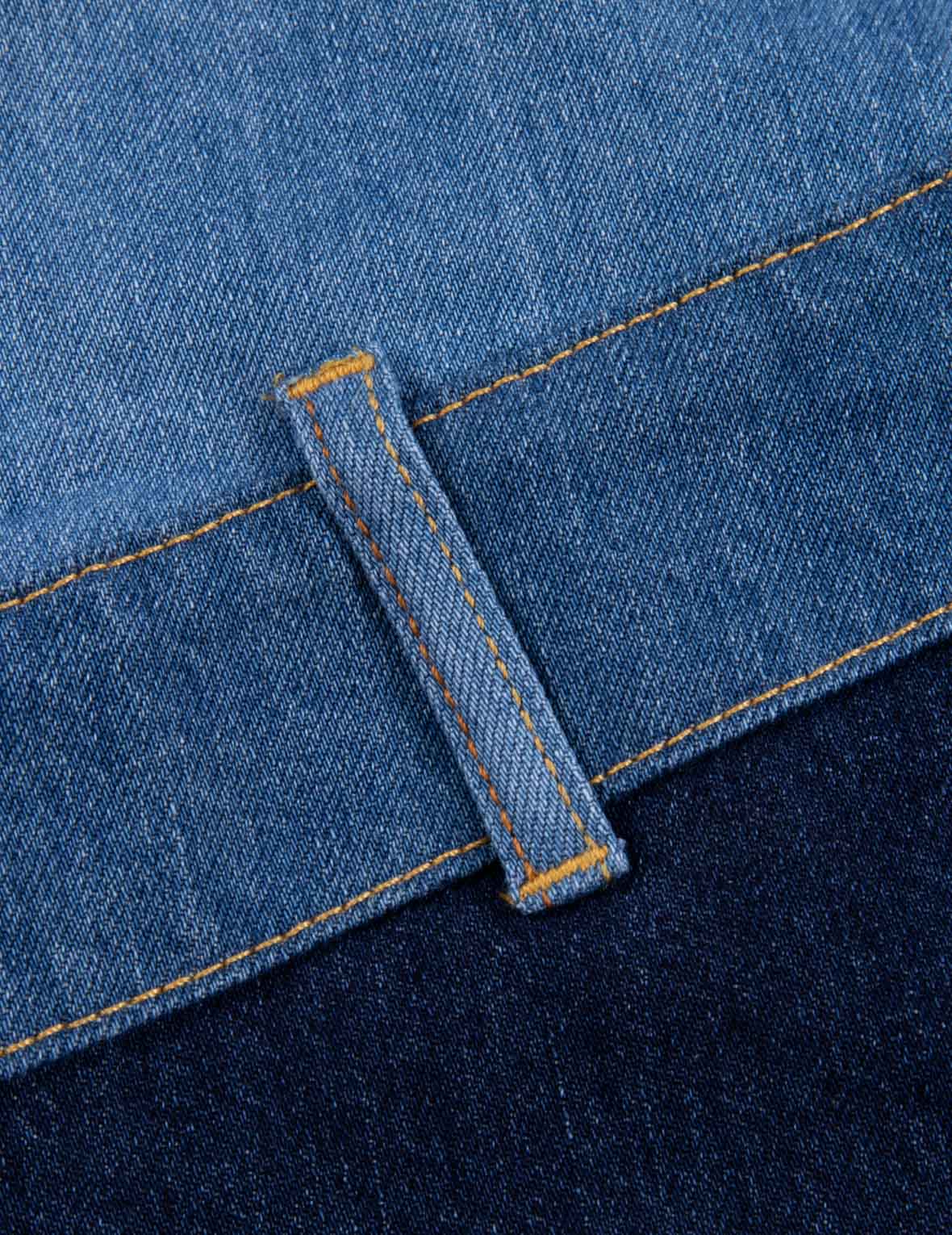 海鷗刺繡與拼布寬版休閒牛仔襯衫