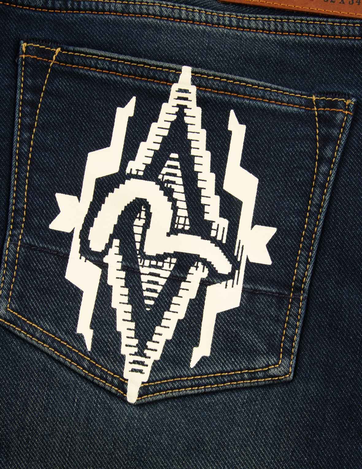 Navajo Style Tapestry Seagull Print Pocket Taper Fit Jeans #2017