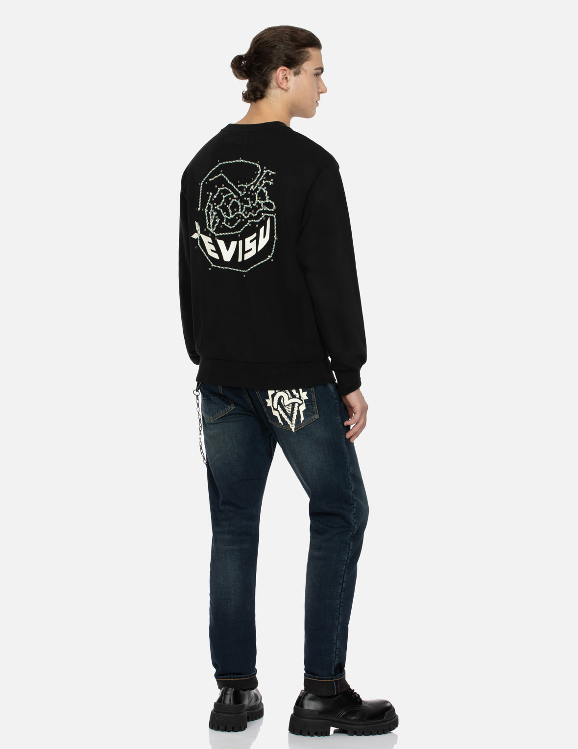 Navajo Style Tapestry Seagull Print Pocket Taper Fit Jeans #2017