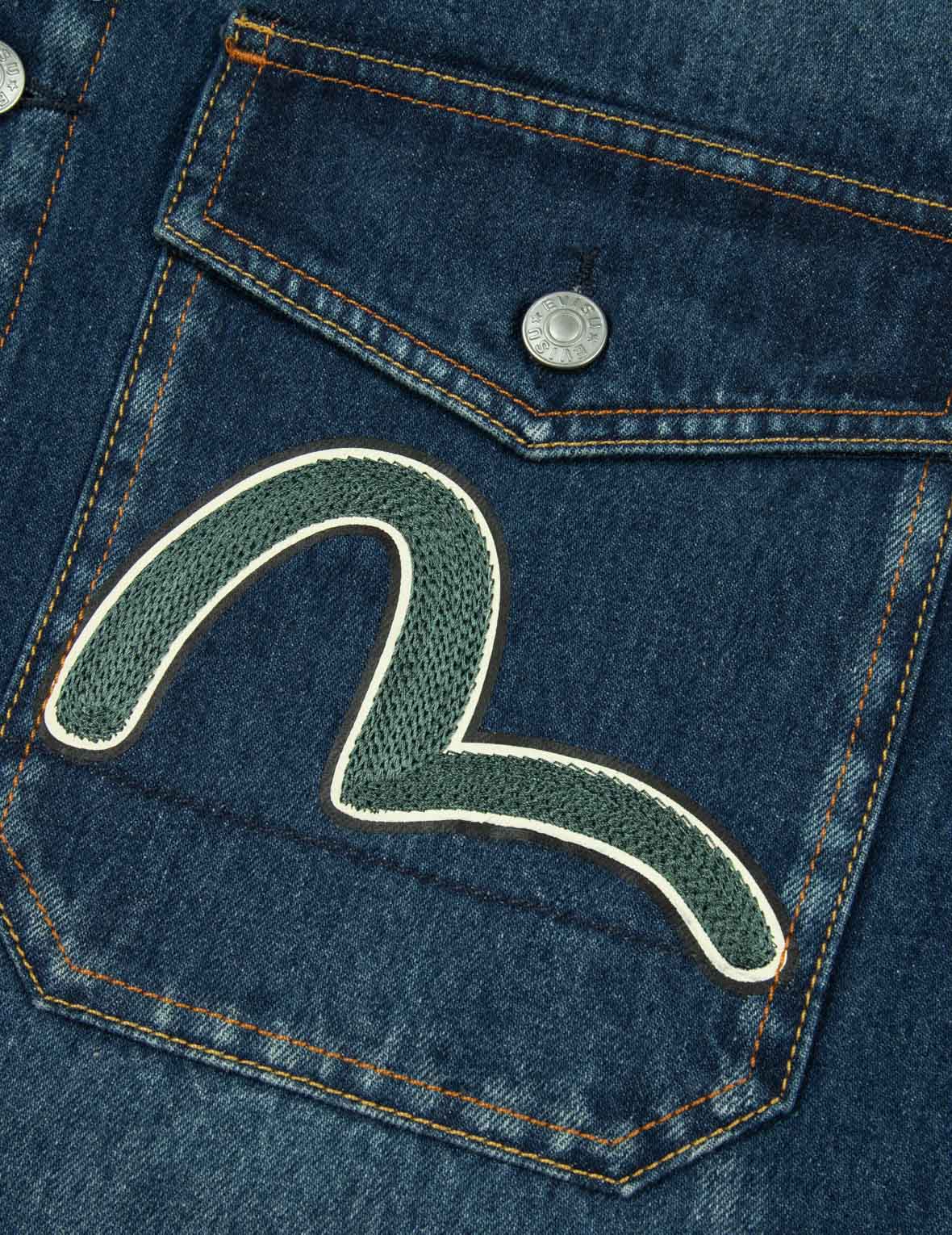 唐草大M印花與海鷗刺繡常規版型牛仔襯衫外套
