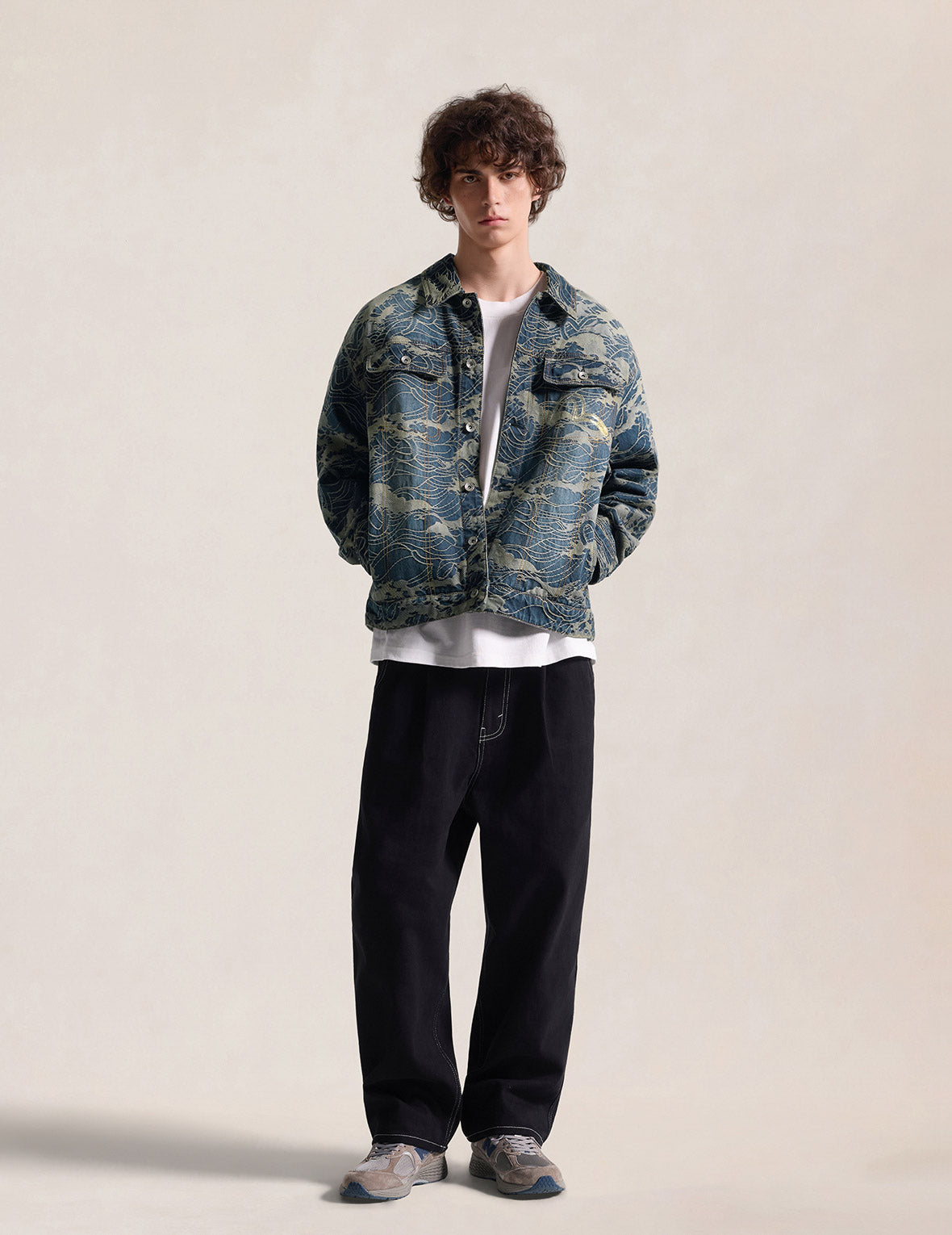 Allover Seagull Wave Jacquard Denim Jacket