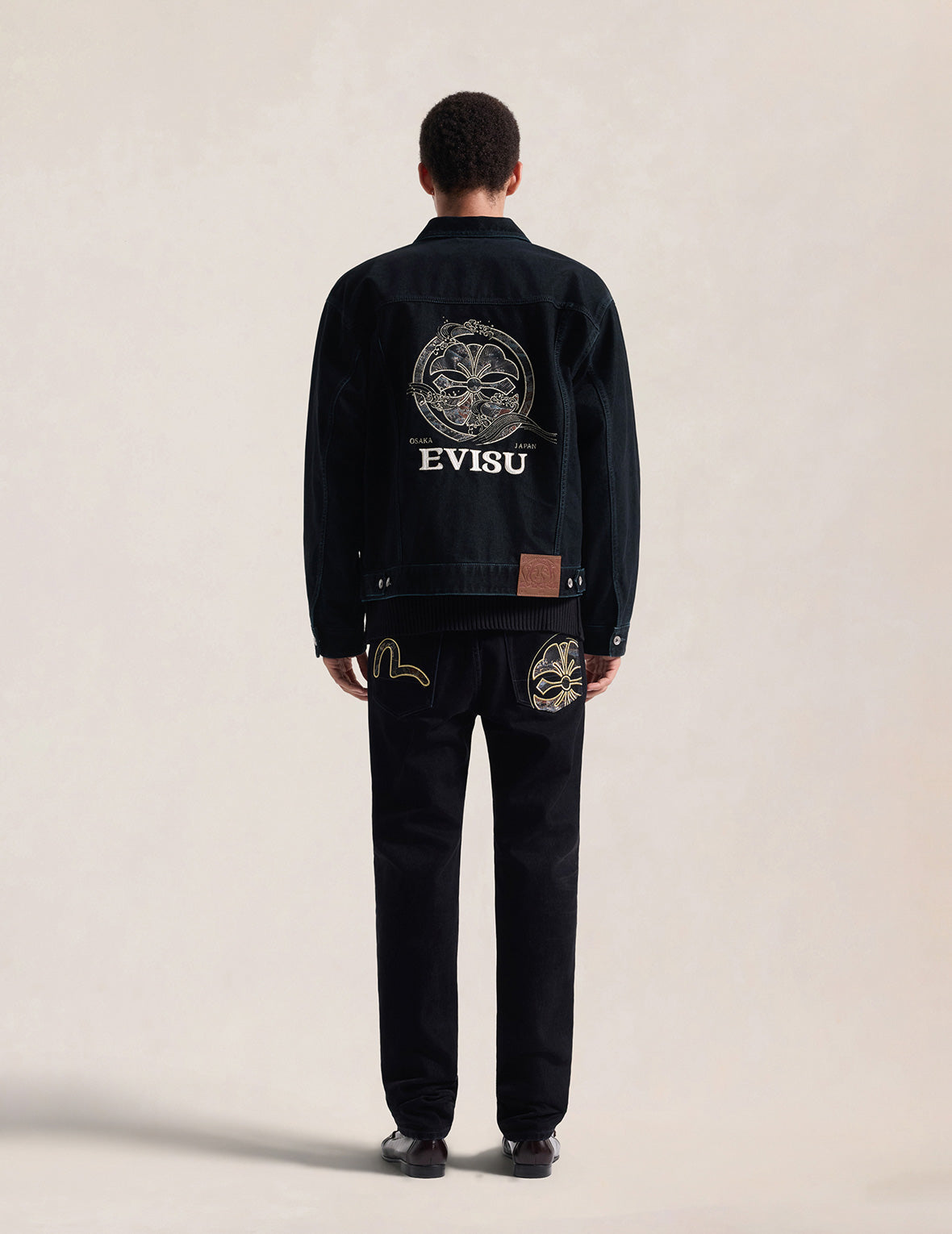 Velvet-Like Kamon Brocade Embroidered Denim Jacket