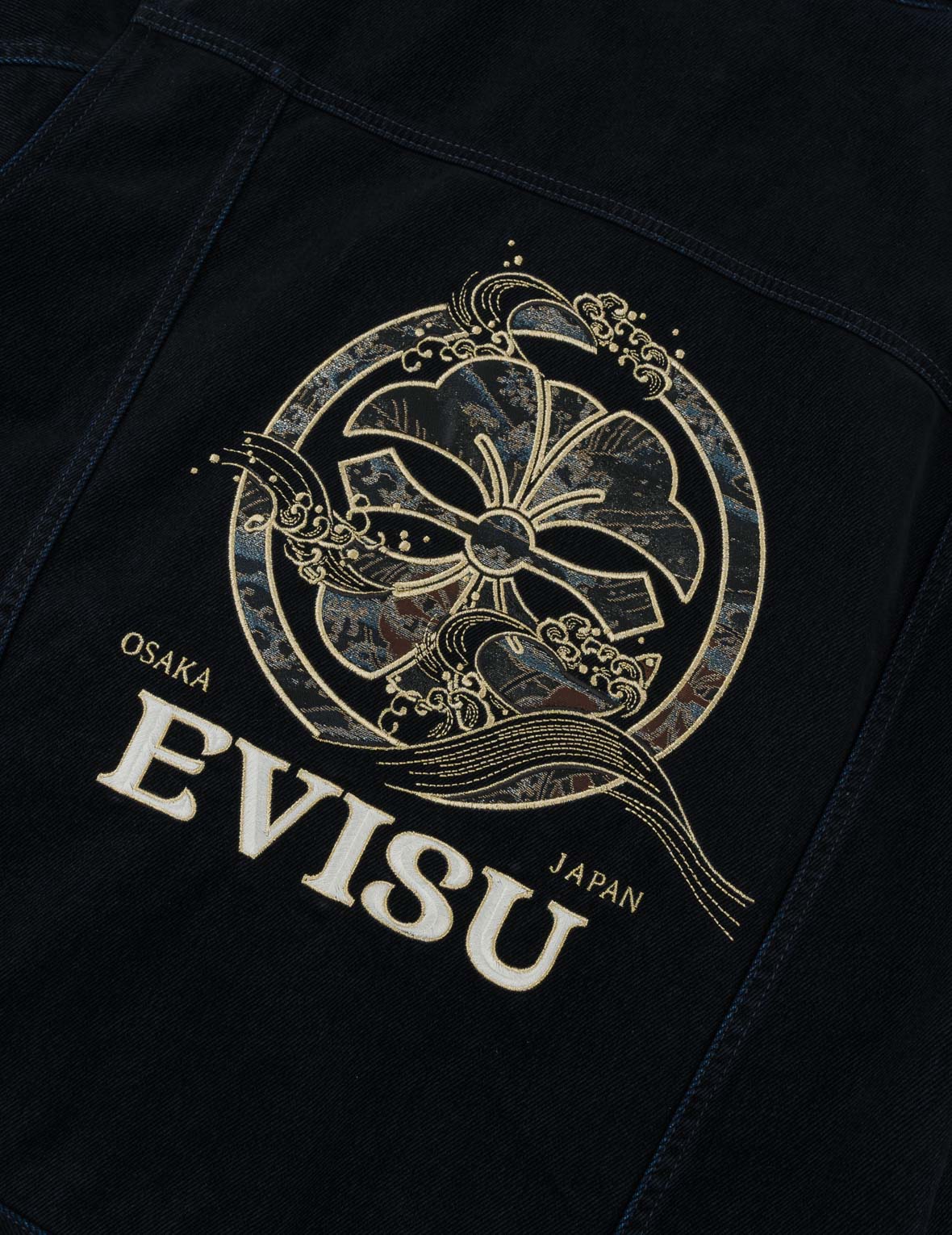 Velvet-Like Kamon Brocade Embroidered Denim Jacket