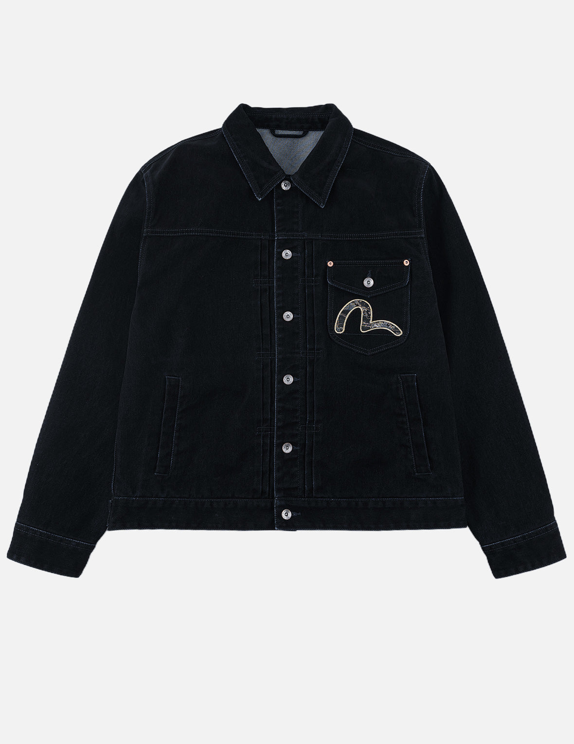 Velvet-Like Kamon Brocade Embroidered Denim Jacket
