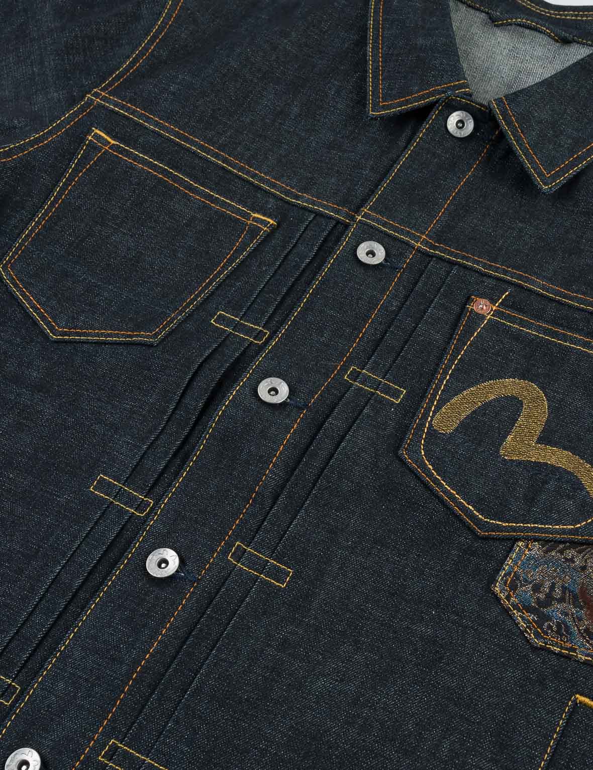 Multi-Pocket Brocade Embroidered Denim Jacket
