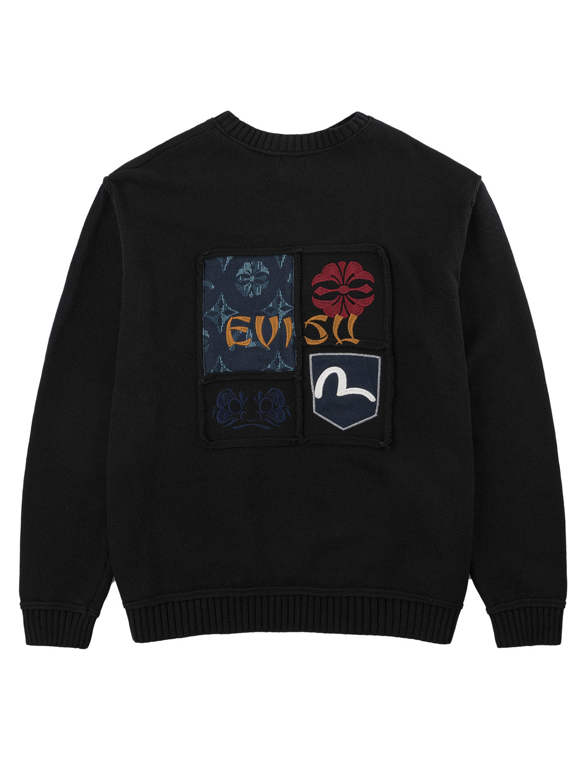 海鷗家紋EVISU標誌拼布針織套頭衫