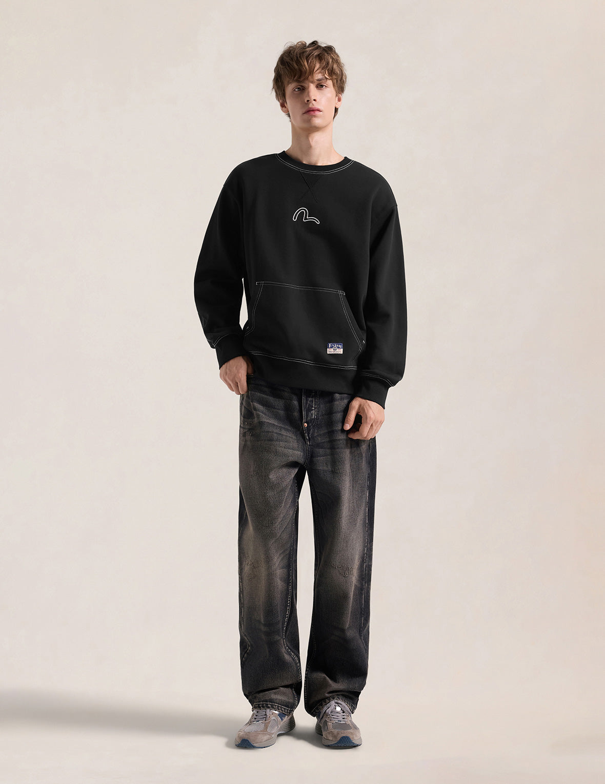Geometric Motif Sashiko Seagull Sweatshirt