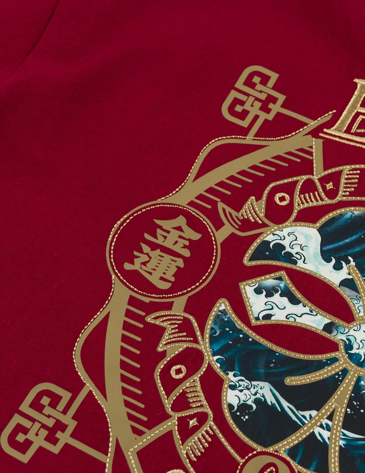 金色印花家紋海浪貼布T恤