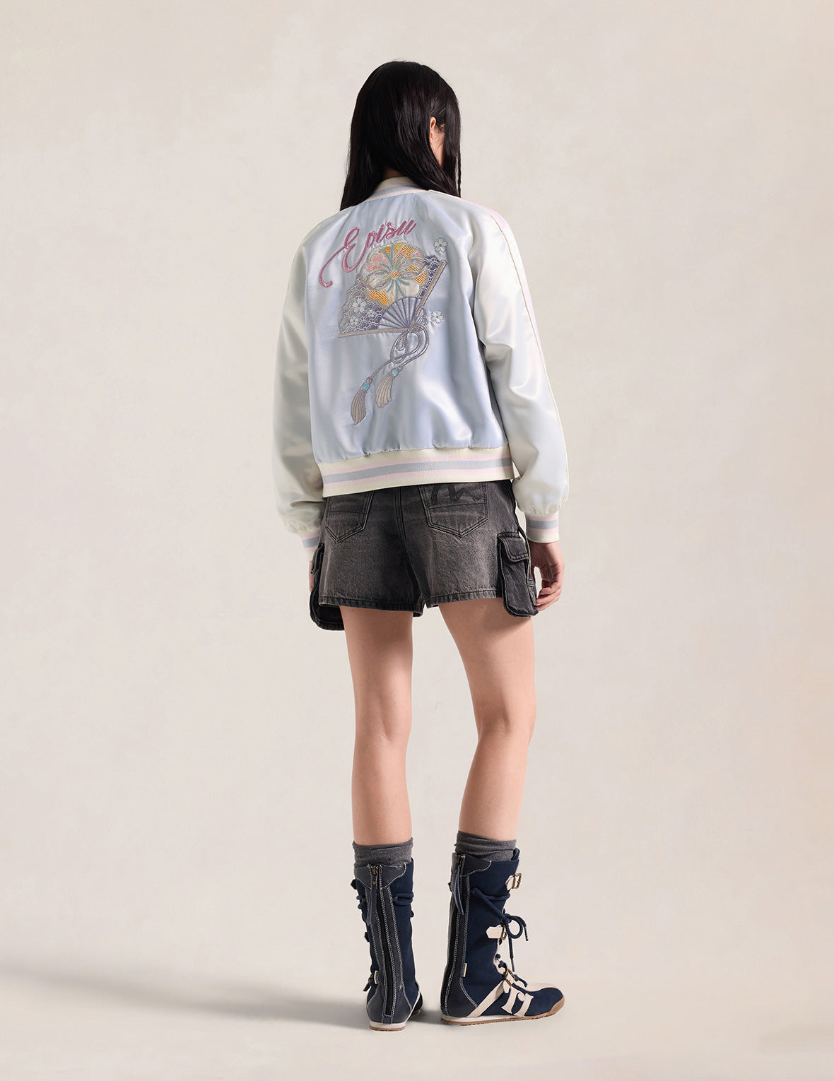 Japanese Sensu Kamon Embroidered Souvenir Jacket