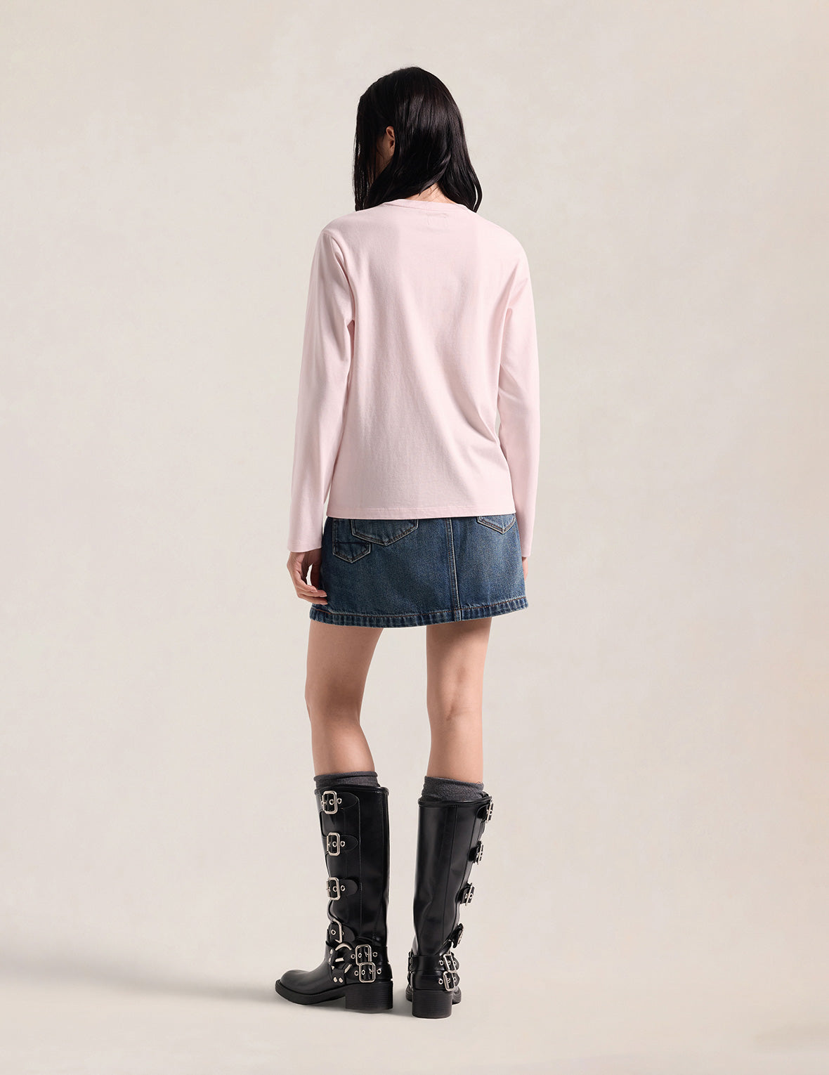 Japanese Pattern Seagull Embroidered Long-Sleeve T-Shirt