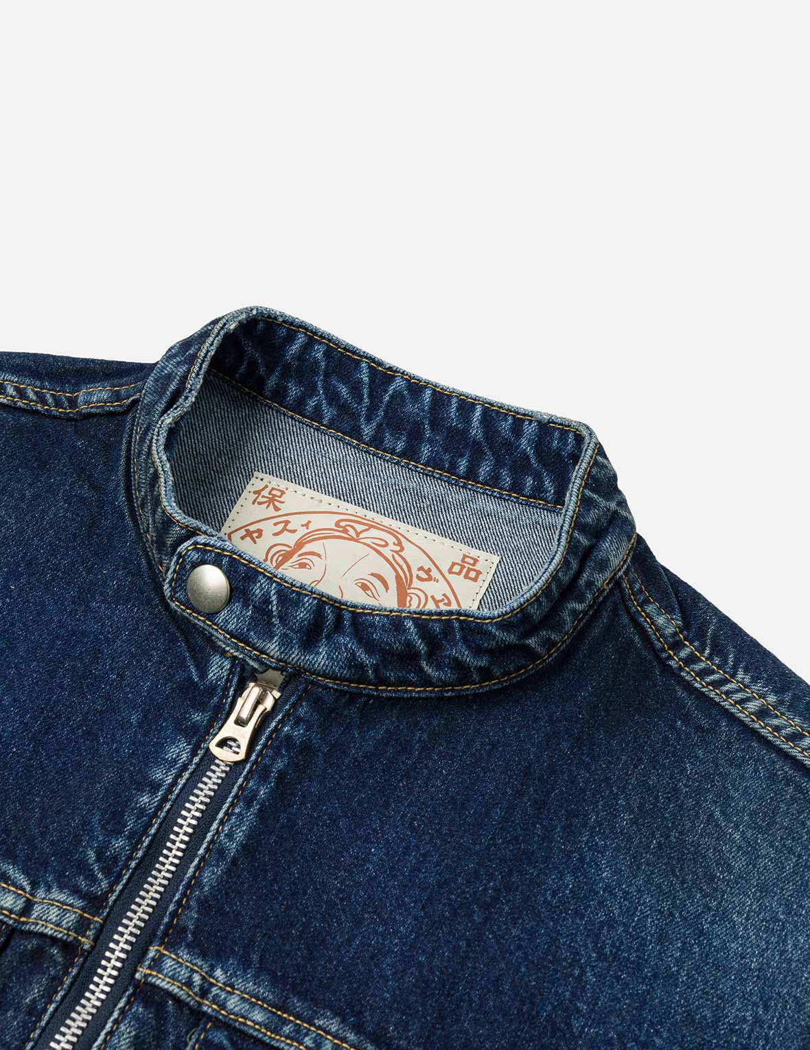 洗水海鷗刺繡常規版型牛仔騎士夾克