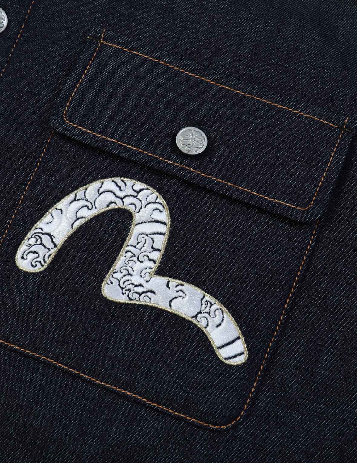 海浪圖案小海鷗刺繡牛仔襯衫外套