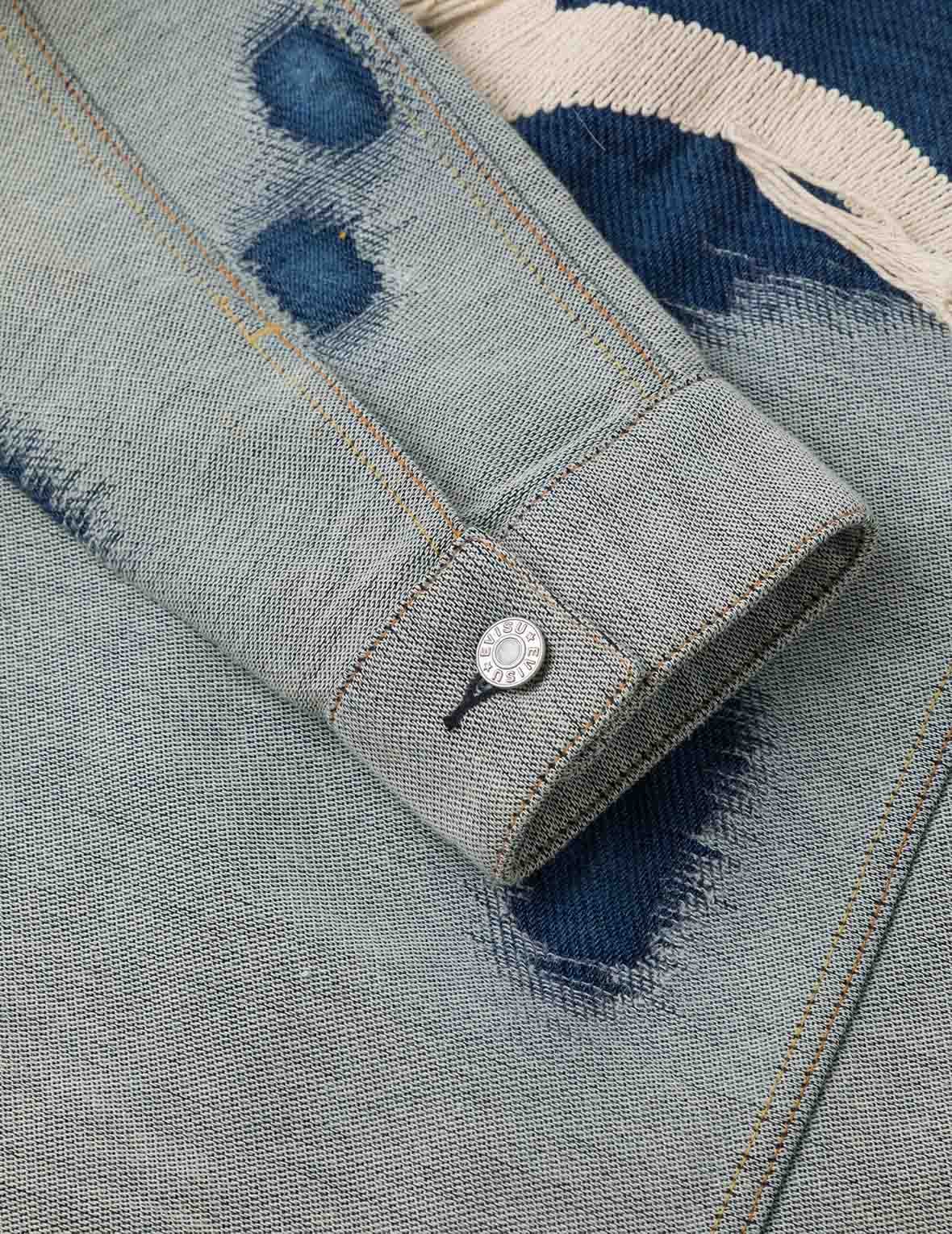 破損商標和海鷗刺繡寬版休閒牛仔外套