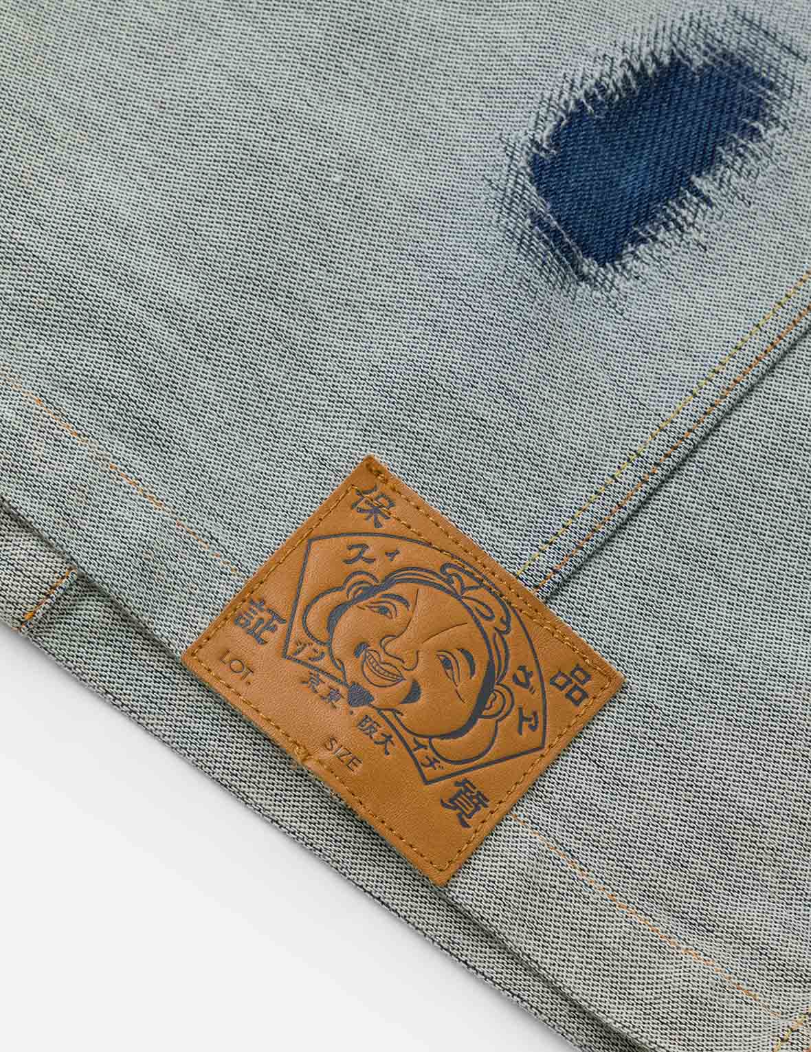 破損商標和海鷗刺繡寬版休閒牛仔外套
