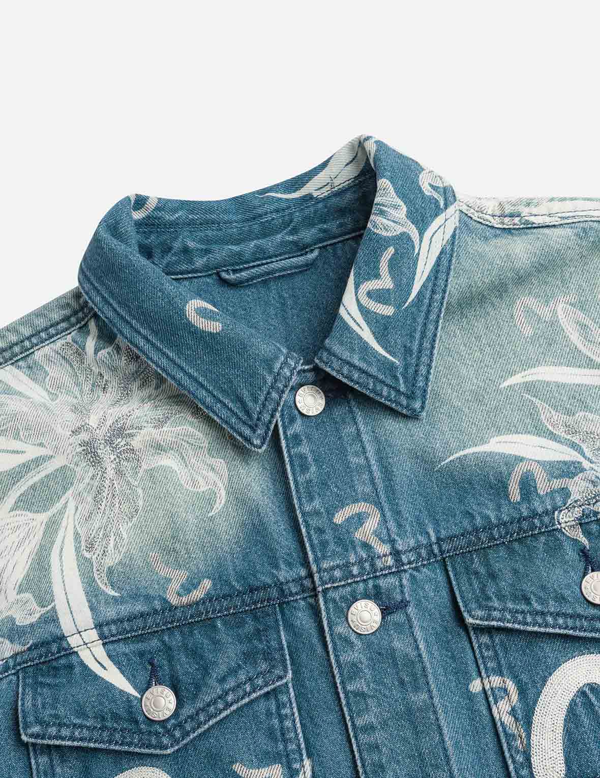 花卉與海鷗刺繡寬版休閒牛仔外套