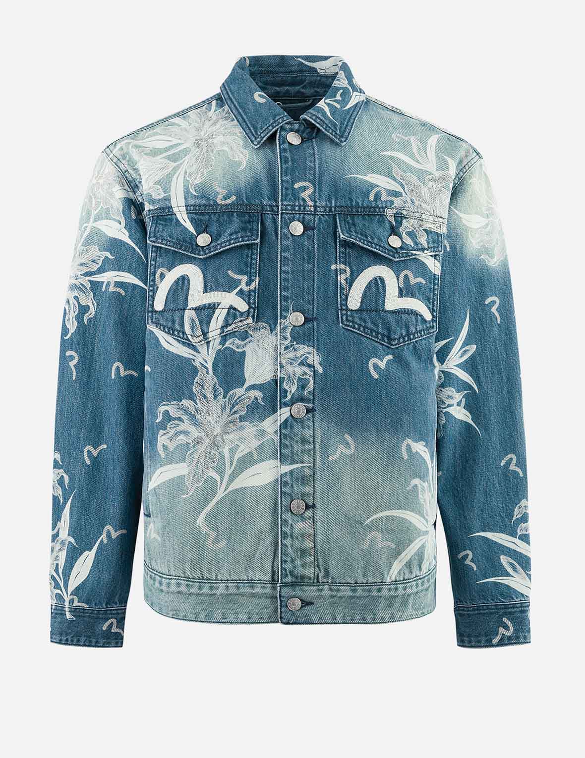 花卉與海鷗刺繡寬版休閒牛仔外套