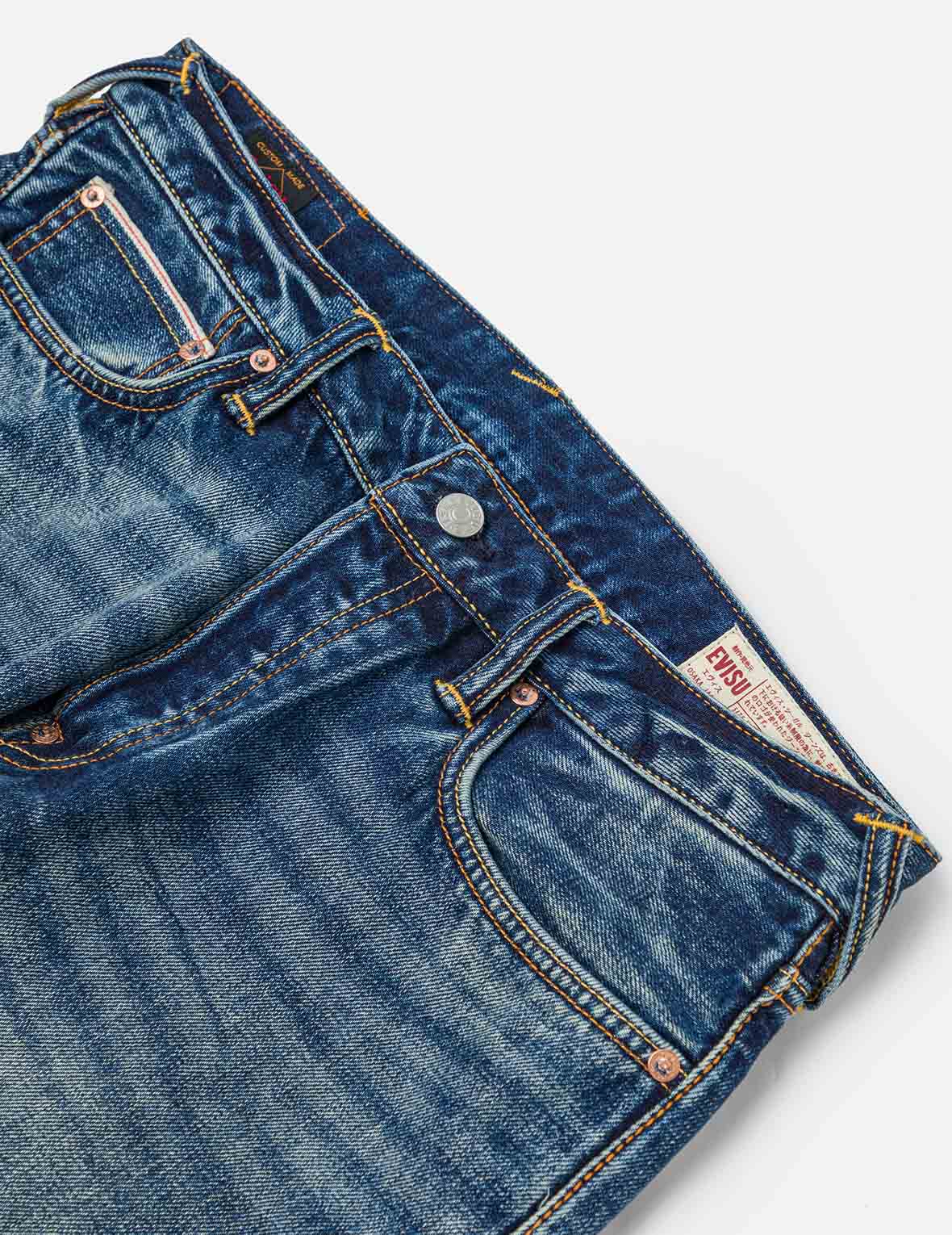 海鷗刺繡和"EVISU SINCE 1991"印花貼布窄腳牛仔褲 #2017