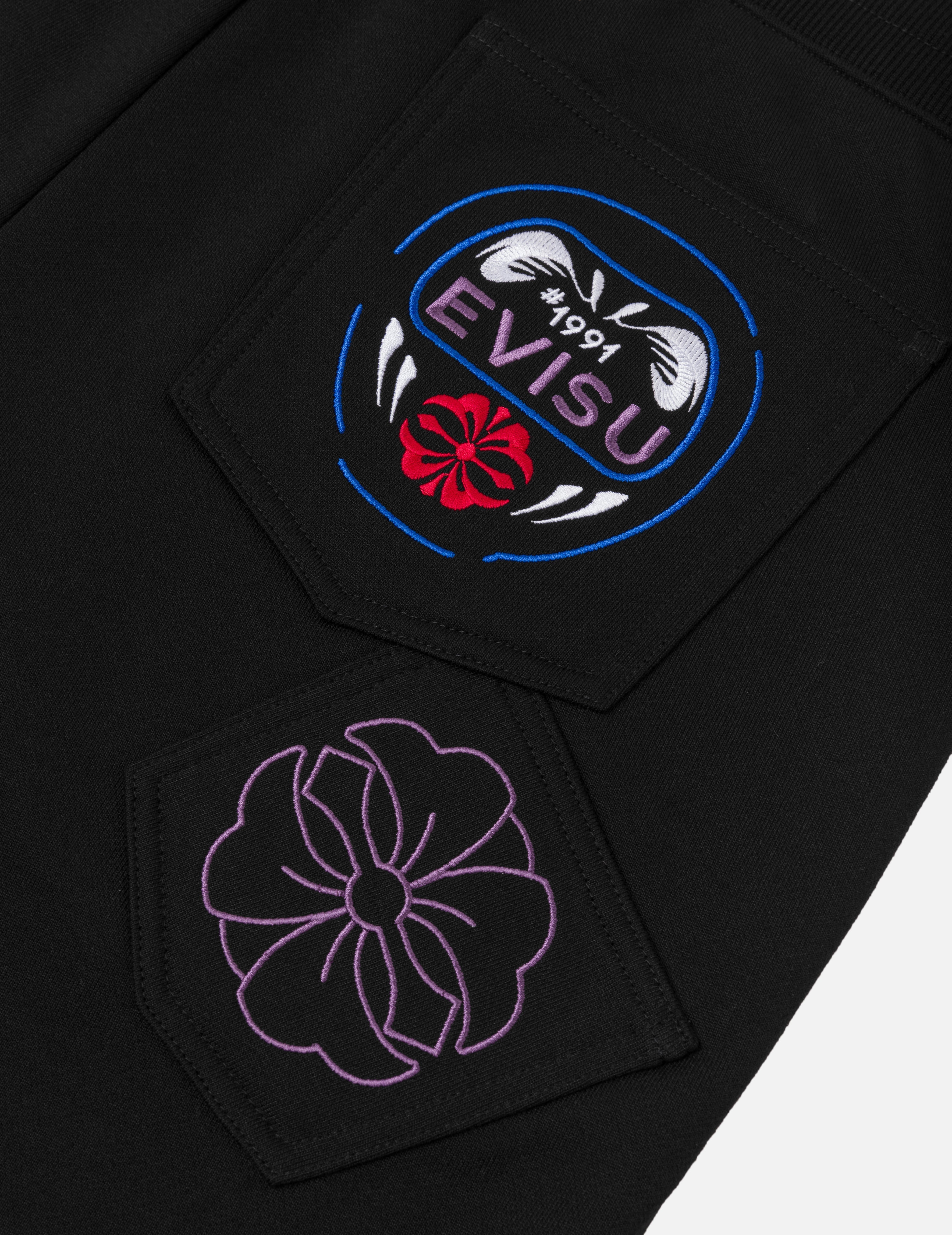 家花和達摩刺繡口袋常規版型運動褲