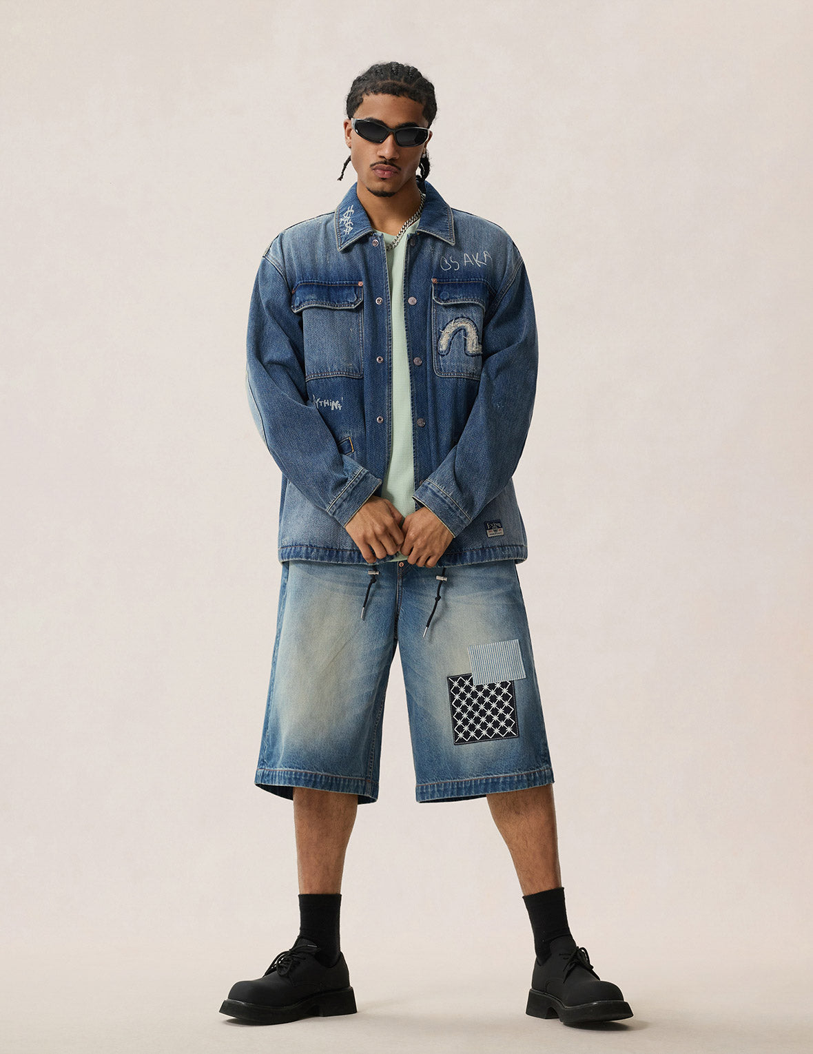 Sashiko Patch Denim Shorts