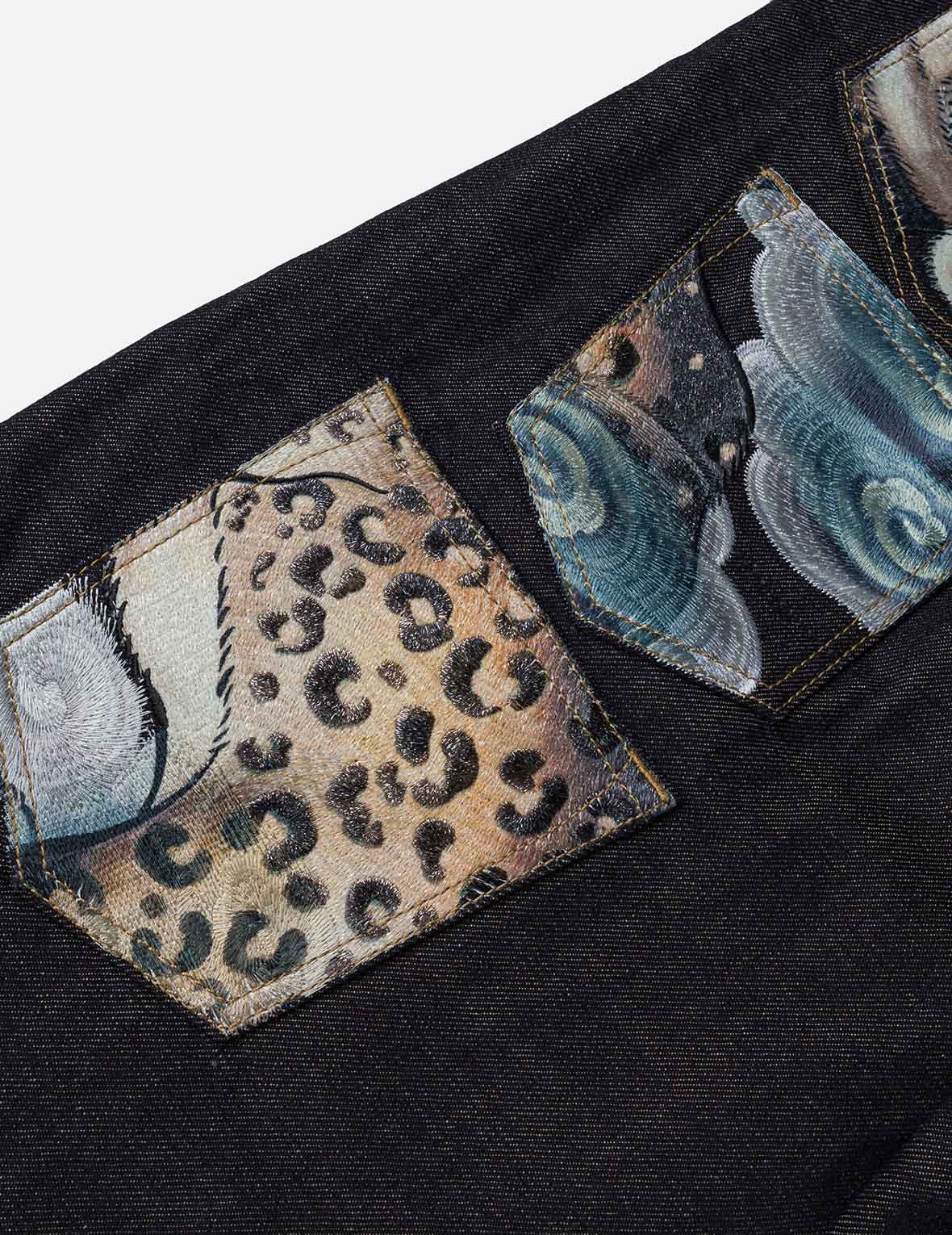 多口袋刺繡布貼牛仔褲 #2020