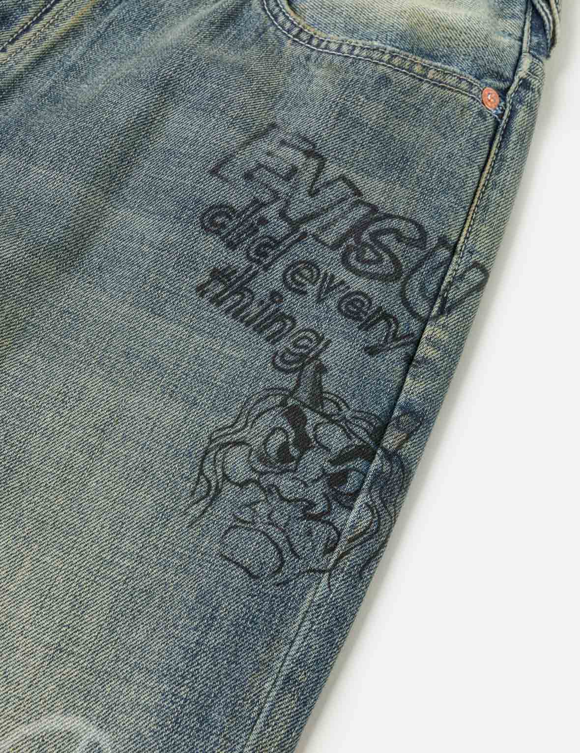 全幅塗鴉印花牛仔長褲 #2030