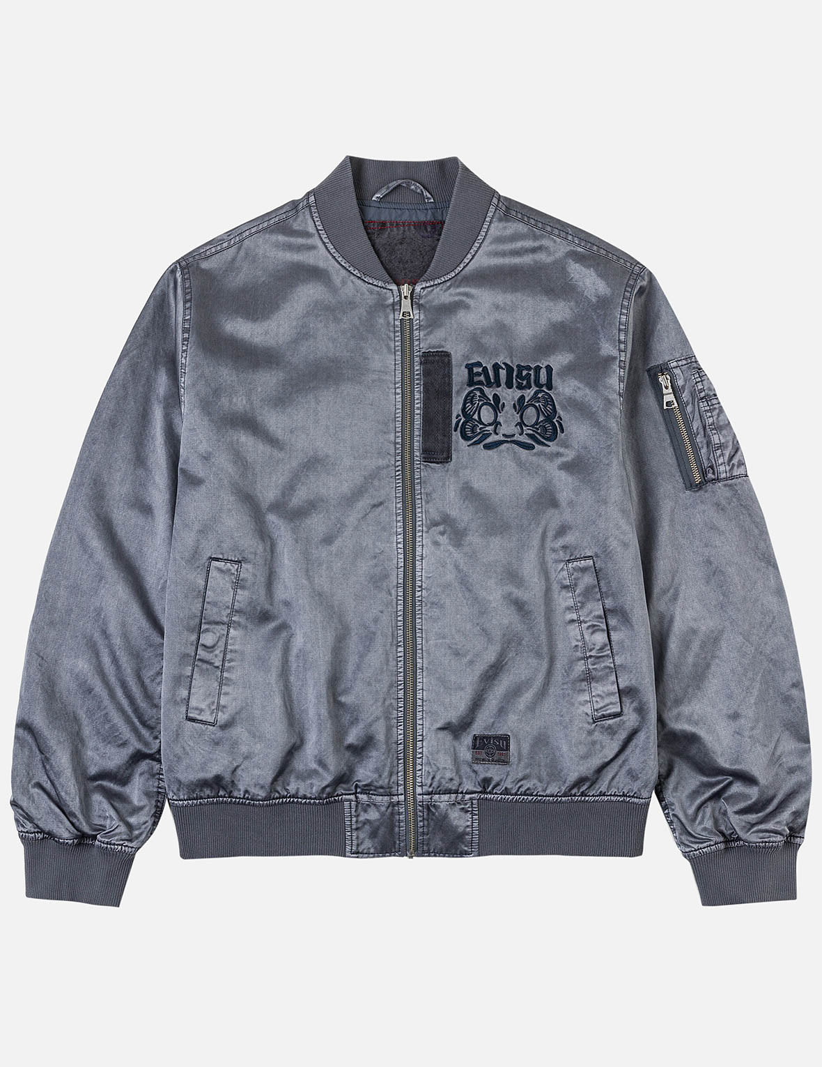 Garment Dyed Daruma Embroidery Bomber Jacket