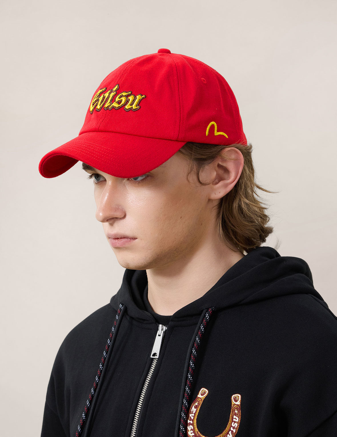 EVISU 標誌刺繡棒球帽 - 黑