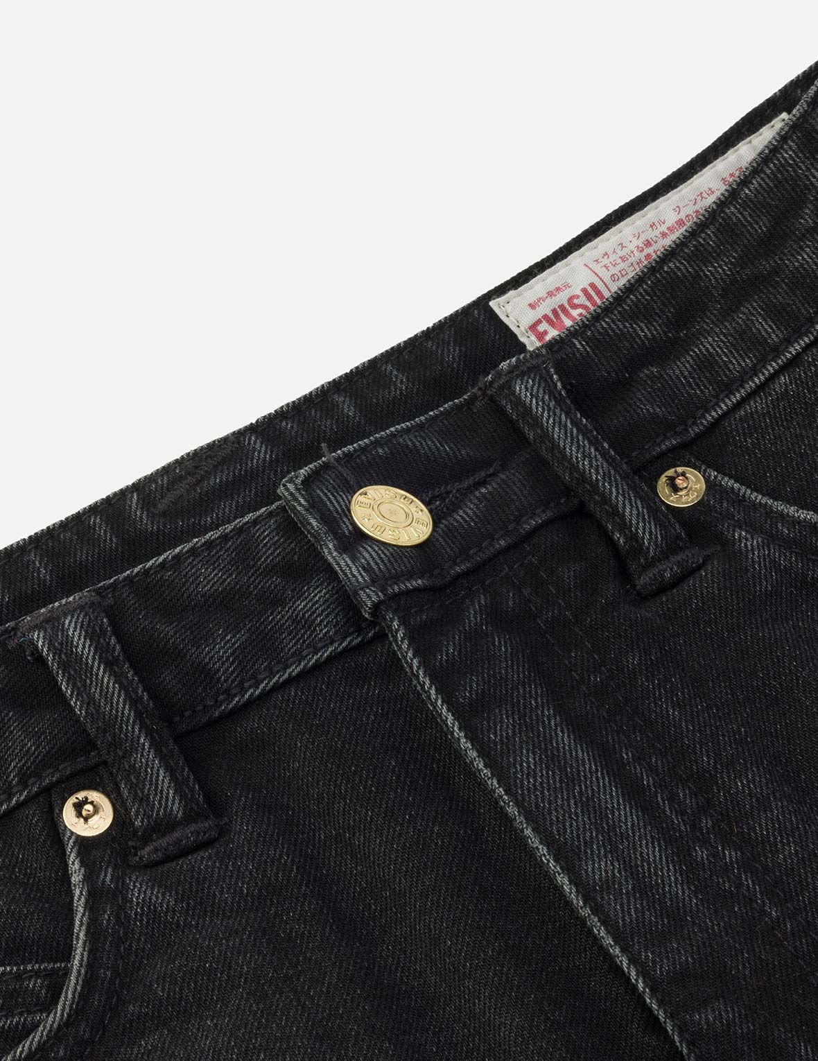 繩結海鷗刺繡寬版黑色牛仔短褲