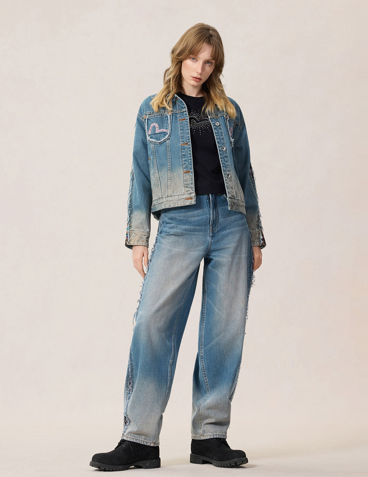 Brocade Panel Denim Jacket
