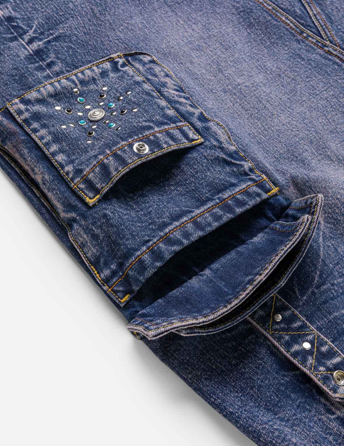 Studded Denim Cargo Skirt