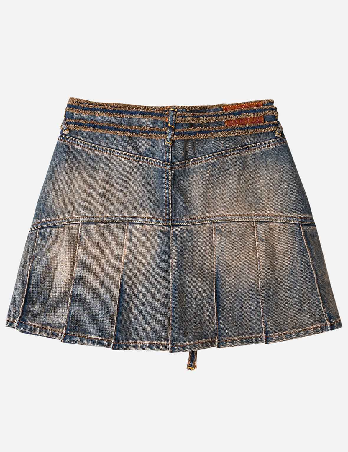 Two Tone Pleated Denim Skirts