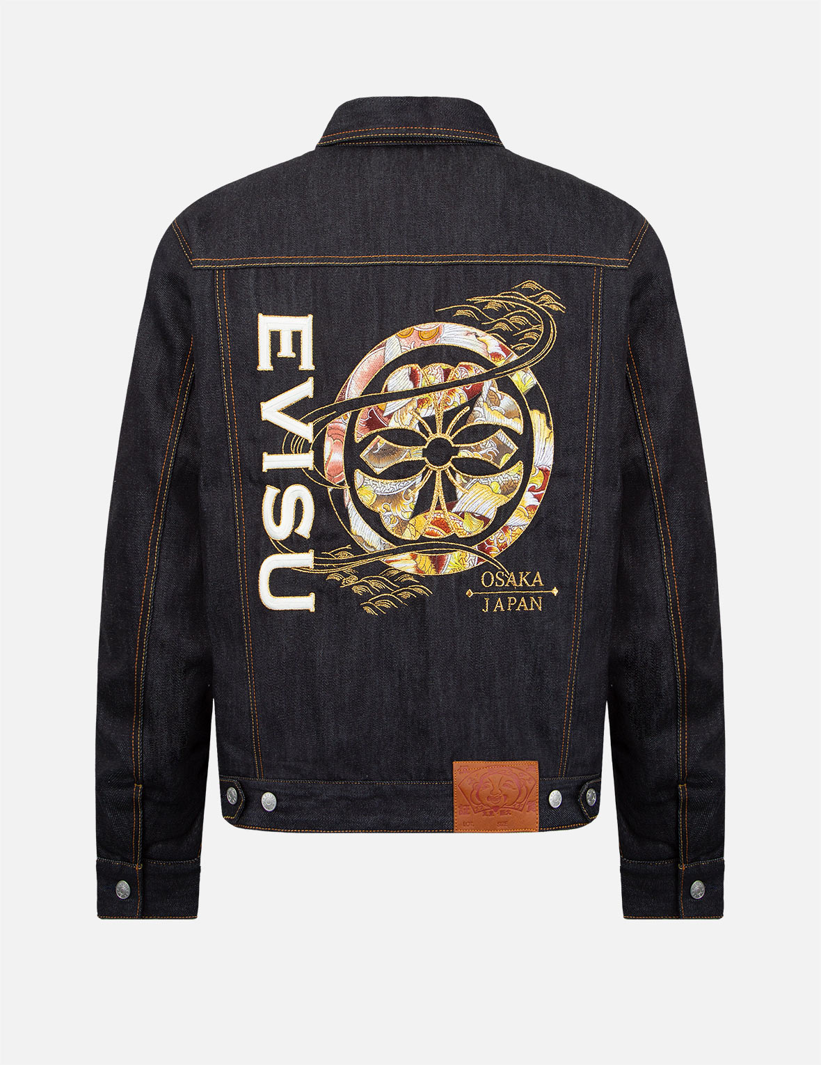 Koi-pattern Kamon and Logo Embroidery Denim Jacket