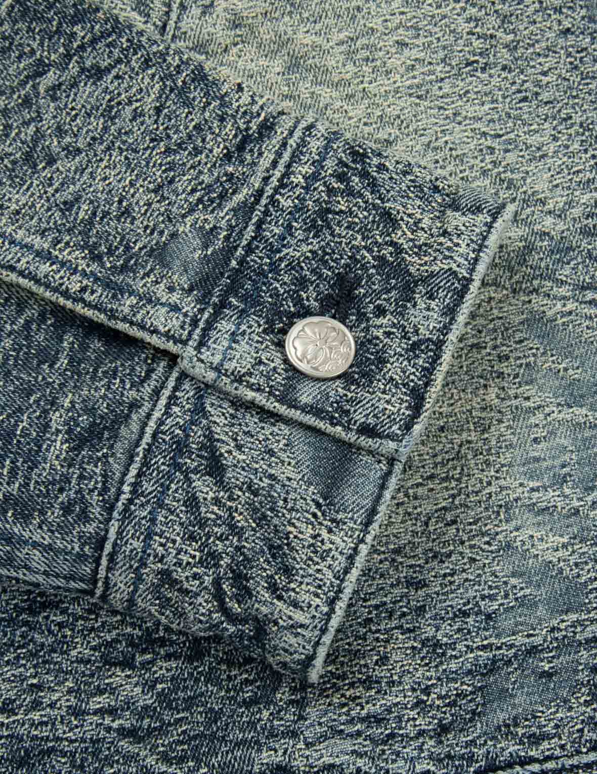 Allover Pocket Print and Seagull Embroidery Loose Fit Denim Jacket