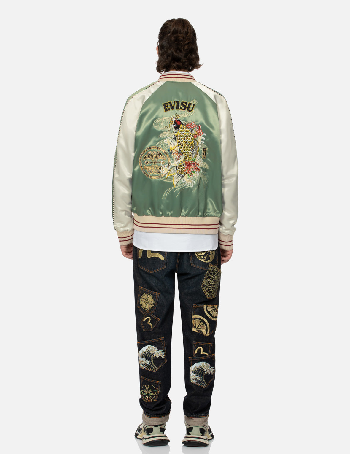 Kamon Brocade Appliqué and Carp Embrodiery Relax Fit Souvenir Jacket