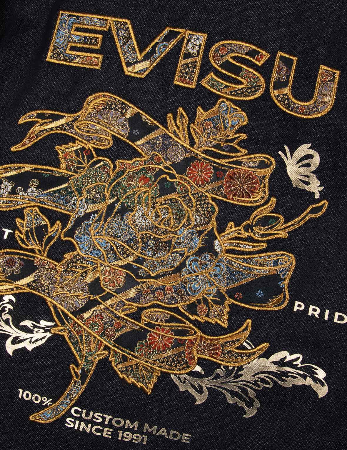 織錦玫瑰與商標刺繡常規版型牛仔外套