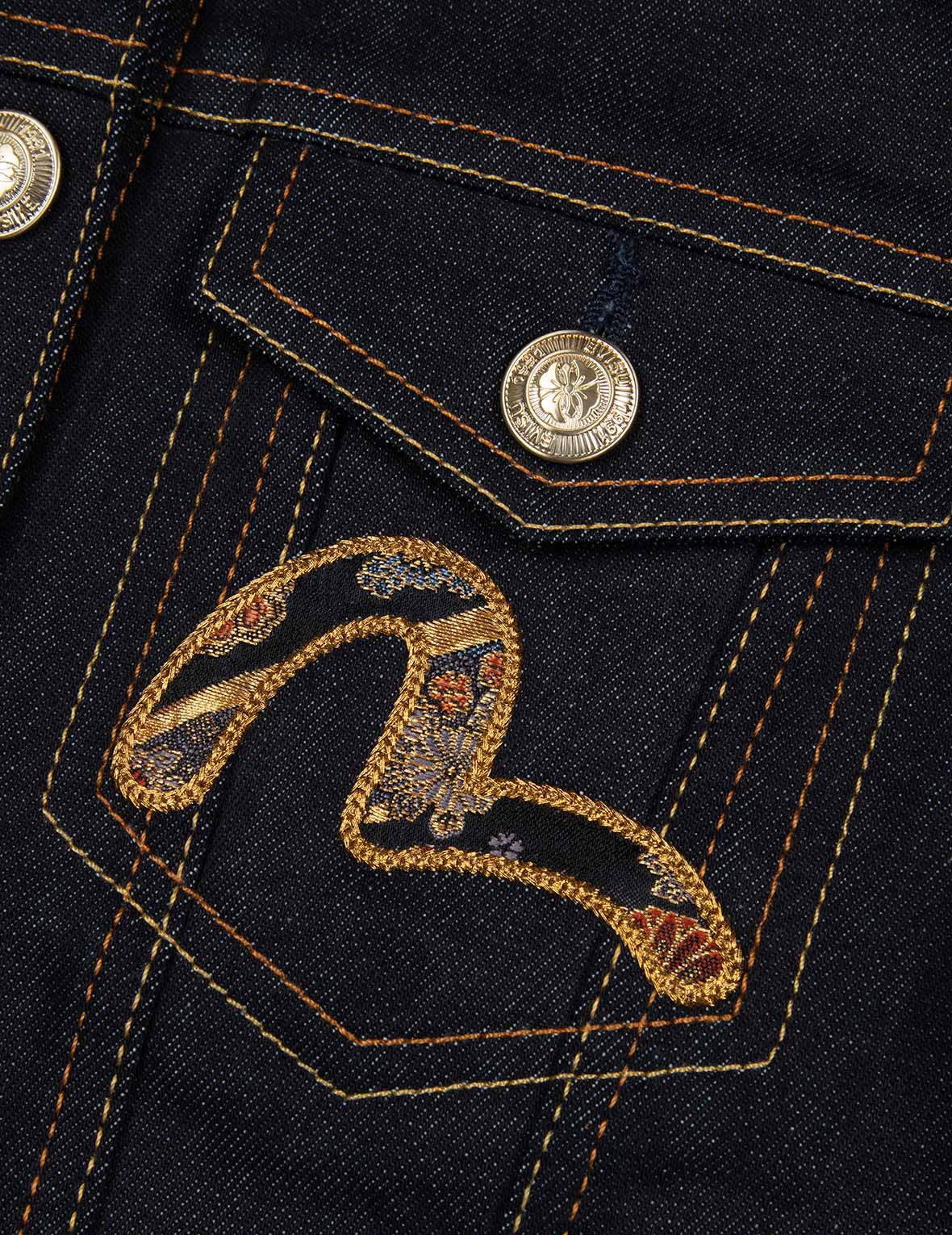 織錦玫瑰與商標刺繡常規版型牛仔外套