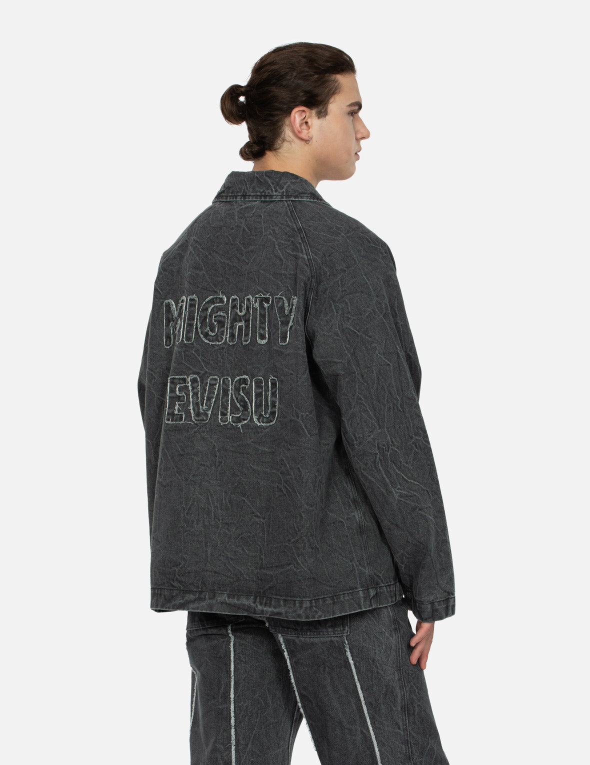 Seagull and Slogan Embroidery Oversized Denim Coach Jacket