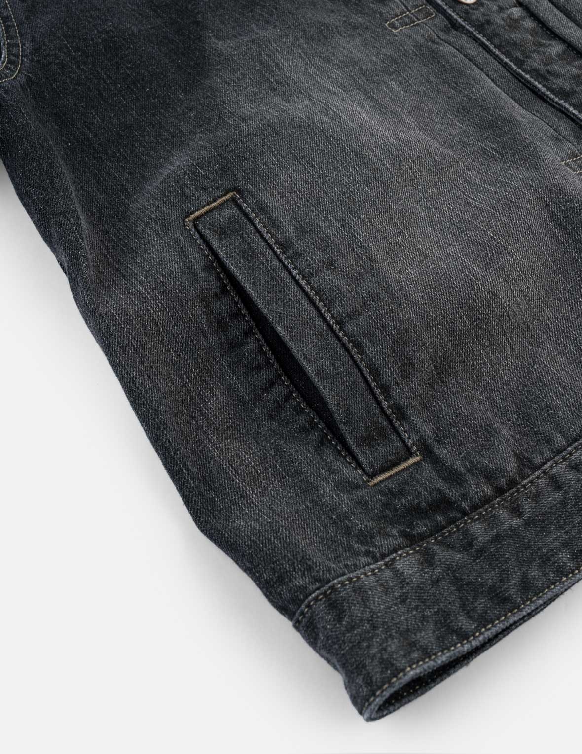 Kanji "Ebisu" Distressed Denim Trucker Jacket