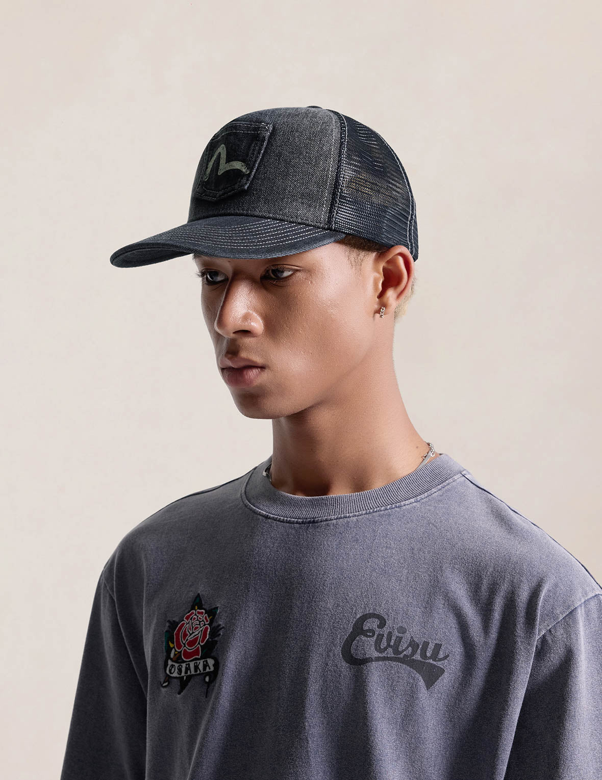 Seagull Pocket Denim Mesh Trucker Cap