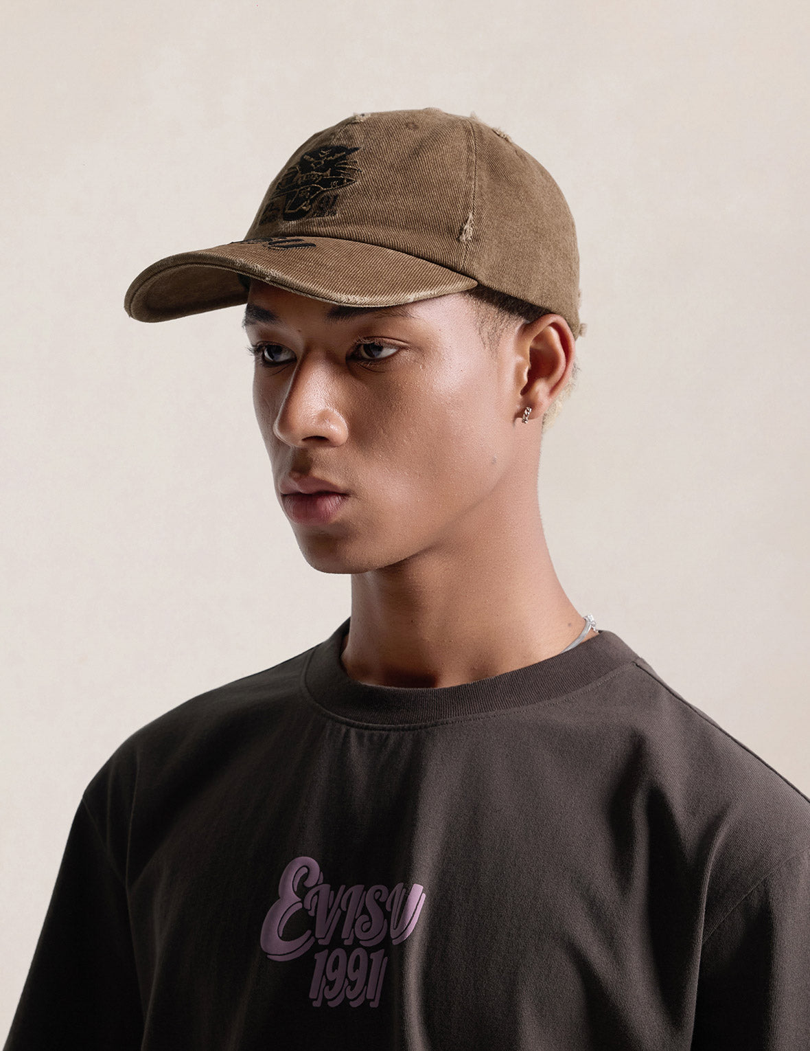 Tiger Head & EVISU Embroidered Washed Military Baseball Cap