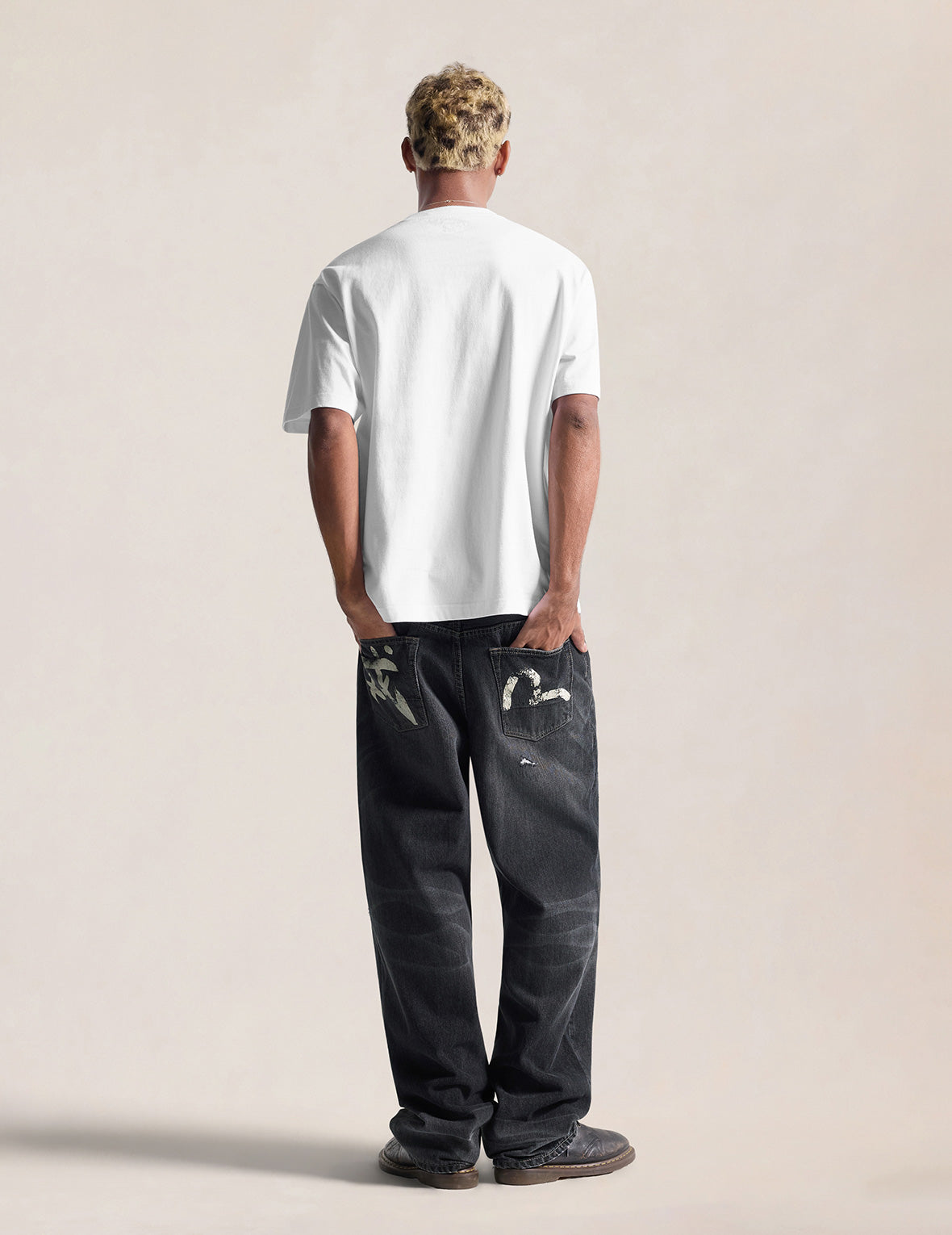 Distressed Kanji "Ebisu" Print Jeans