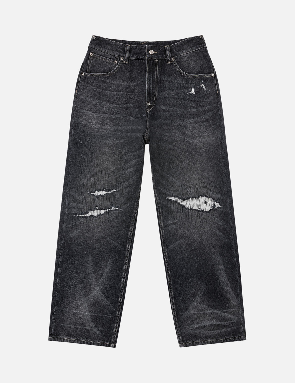 Distressed Kanji "Ebisu" Print Jeans