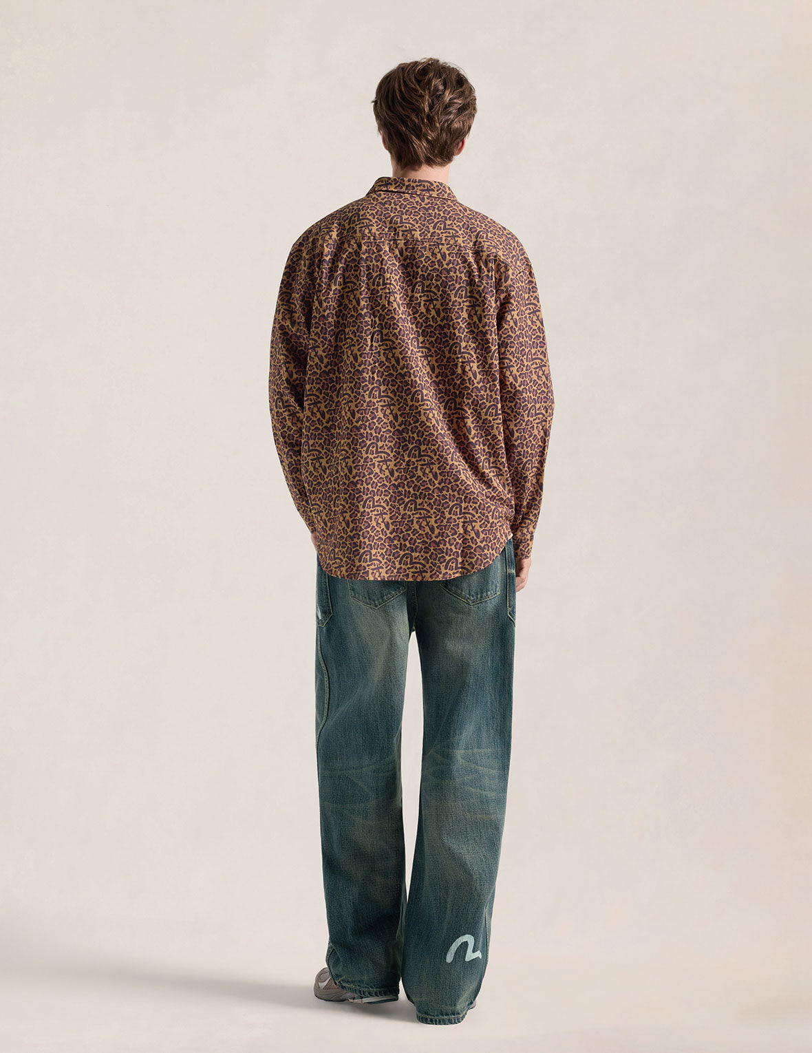 Dark Green Washed Graphic Loose Fit Jeans