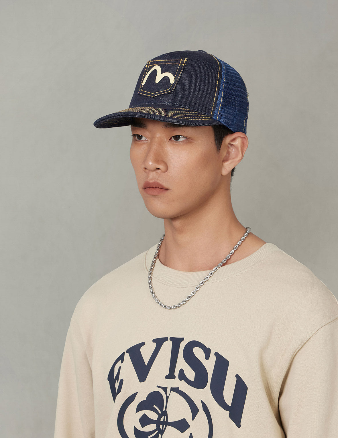 Seagull Print Pocket Denim Tucker Hat